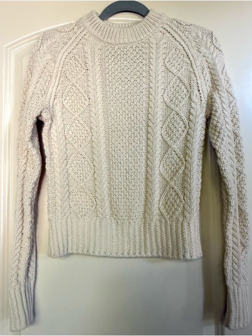 LL Bean Signature Cream Cable Knit Fisherman Cotton Sweater Sz XXS Luxury Y2K
